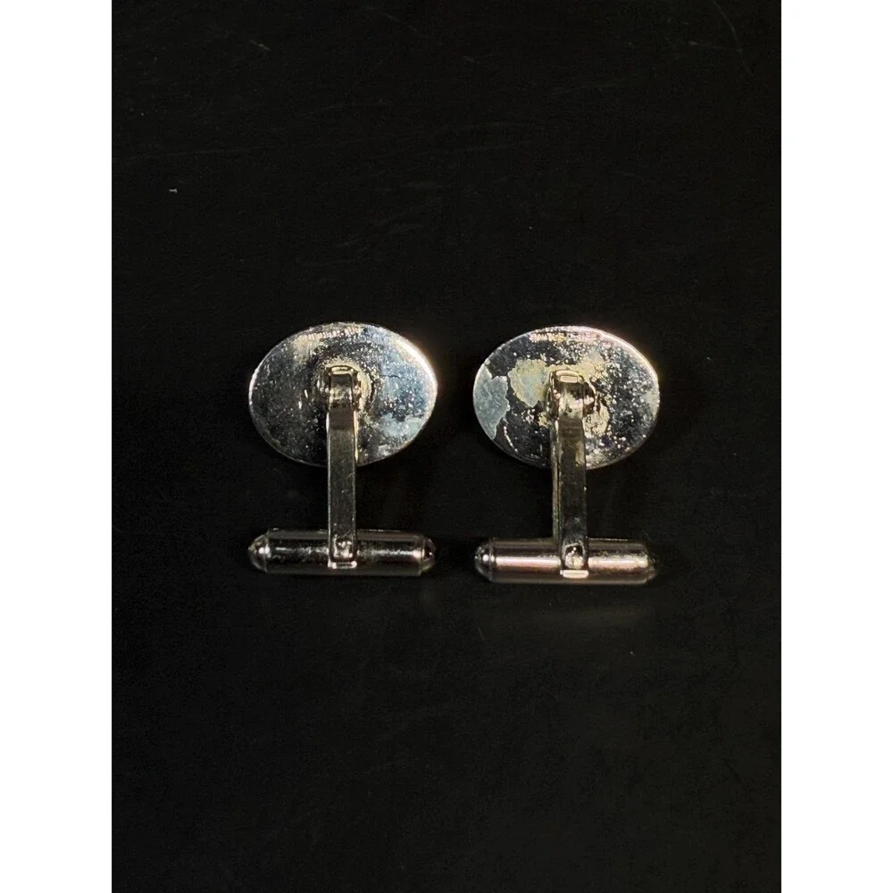 Vintage WEH Sterling Silver Cufflinks Rhodium Plated Pink Glass Stone Set AS IS